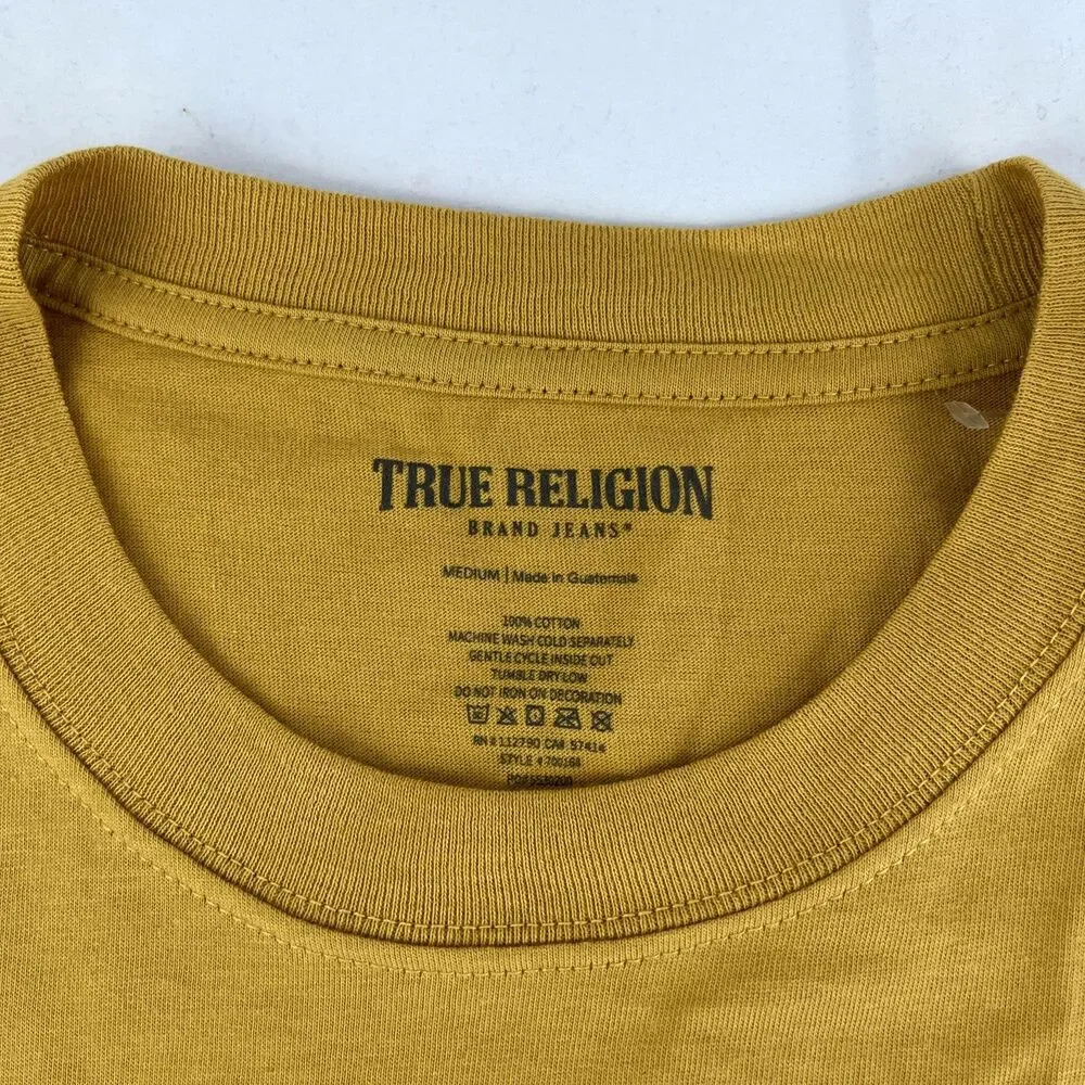 New Mens True Religion Short Sleeve Honey‎ Mustard Gold Foil T-Shirt Sz M NWT